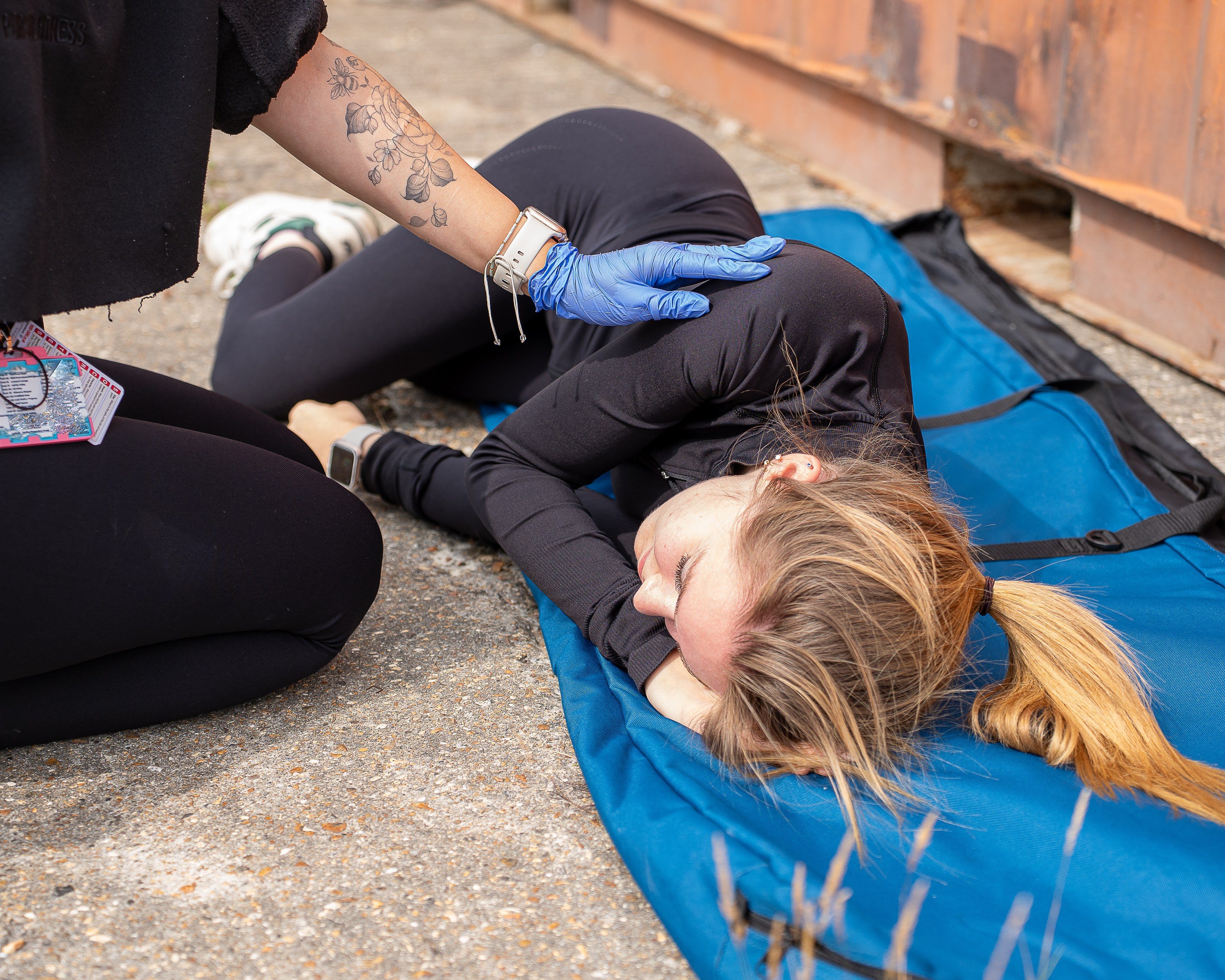 Casualty placed in the recovery position during training